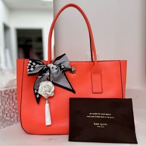 Kate Spade Large Business Tote with Bow and Rose Charm and Dusty